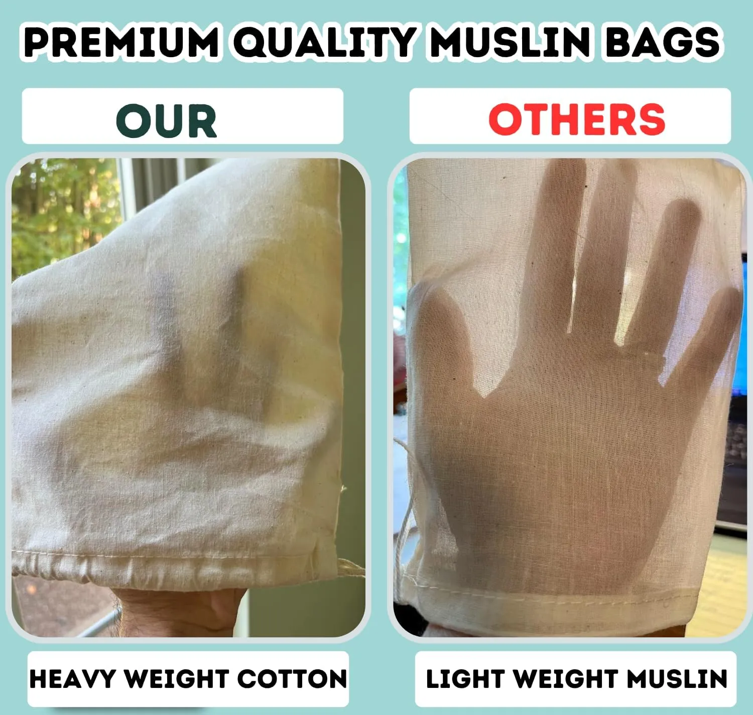 10-Pack 10” x 12” Reusable Produce Bags, Muslin Bags with Drawstrings for Shopping & Storage, Premium Quality Reusable Eco-Friendly Natural Muslin Bags