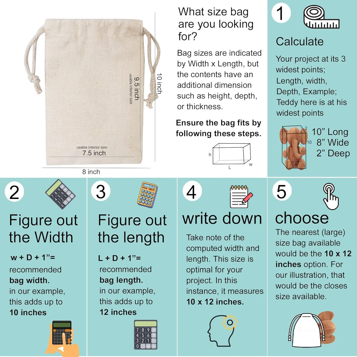 10-Pack 10” x 12” Reusable Produce Bags, Muslin Bags with Drawstrings for Shopping & Storage, Premium Quality Reusable Eco-Friendly Natural Muslin Bags