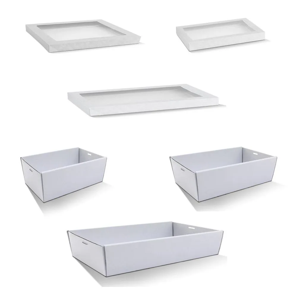 10 x White Disposable Catering Grazing Boxes Trays With Clear Frame Lids - Small