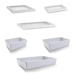 10 x White Disposable Catering Grazing Boxes Trays With Clear Frame Lids - Small