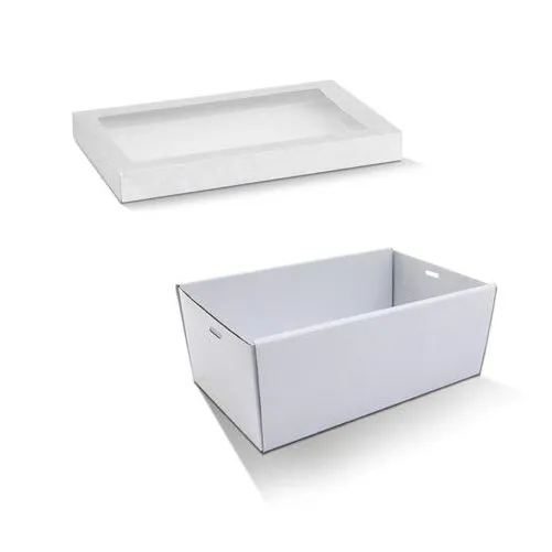 10 x White Disposable Catering Grazing Boxes Trays With Clear Frame Lids - Small