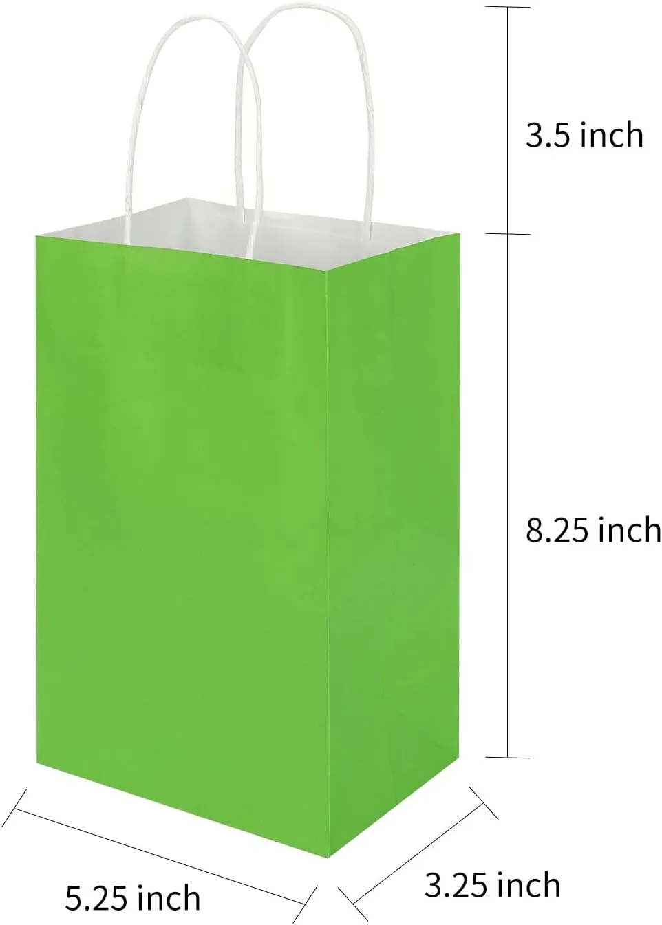 100 Pack 5.25x3.25x8.25 Inch Small Grass Green Kraft Paper Bags with Handles Bulk, Toovip Gift Wrap Bags for Favor Grocery Retail Party Birthday Shopping Business Goody Craft Merchandise Take Out Sacks