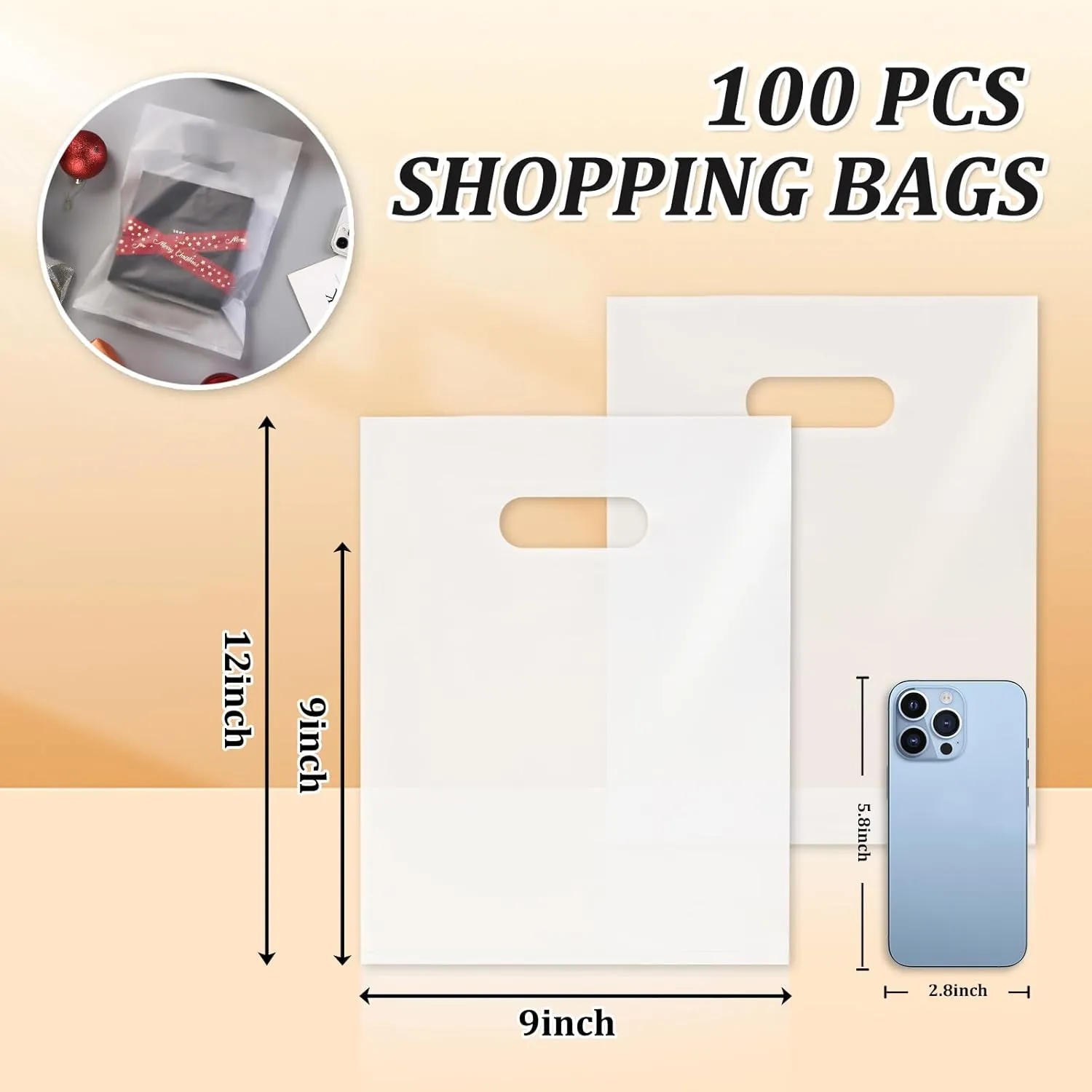 100 Pack Clear Plastic Bags, 9"x12" Merchandise Bags With Die Cut Handles for Retail, Small Business, Boutique Stores, Gifts
