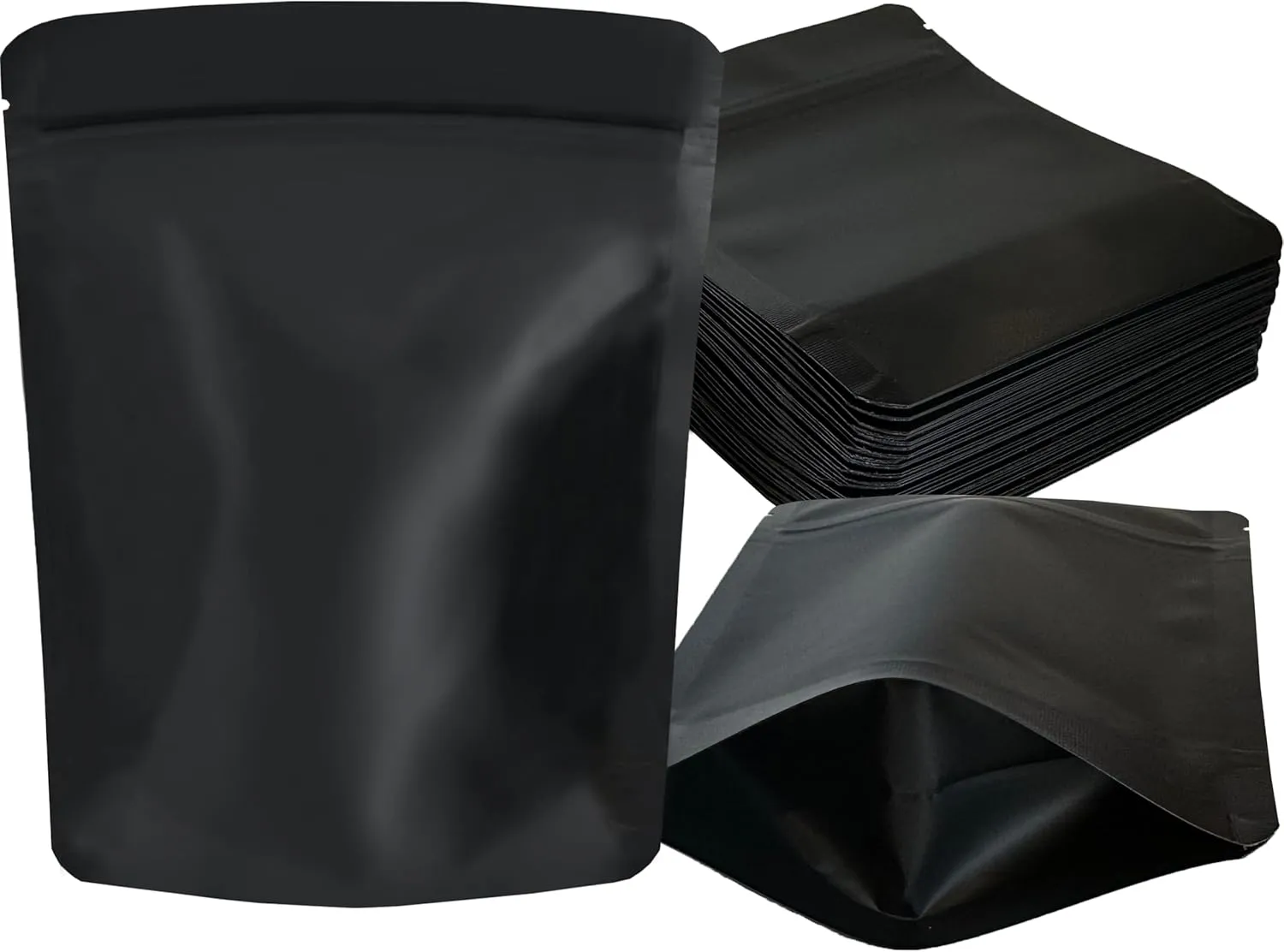 100 Pack Mylar Bags, 5 x 4 inchs Premium Smell Proof Bags with Double-sided Matte Black, Resealable Food Storage Aluminum Foil Stand-up Packaging Bags.