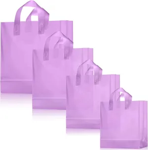 100 Pcs Frosted Plastic Gift Bags with Handles for Small Business Clear Shopping Bags with Cardboard Bottom,4 Sizes