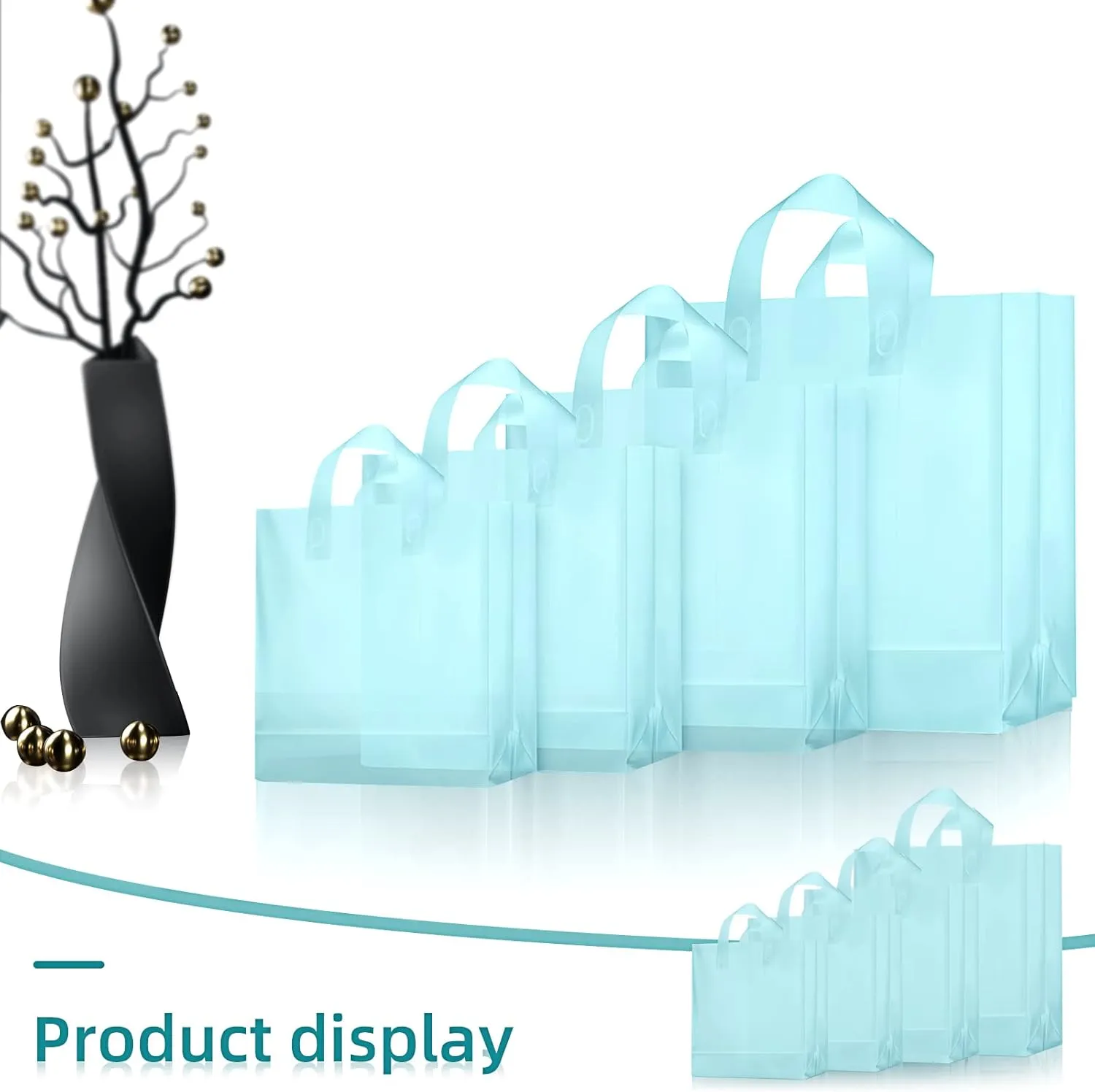 100 Pcs Frosted Plastic Gift Bags with Handles for Small Business Clear Shopping Bags with Cardboard Bottom,4 Sizes