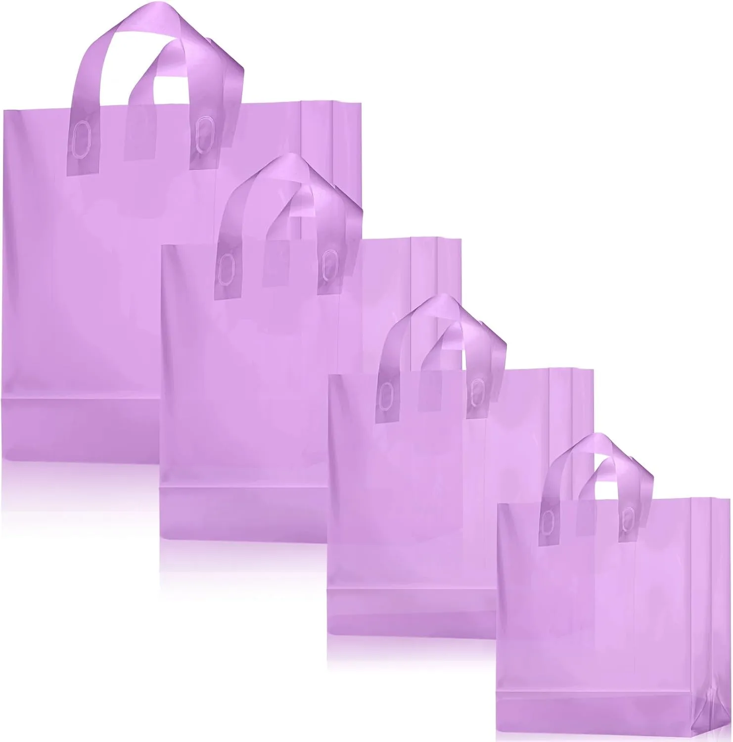 100 Pcs Frosted Plastic Gift Bags with Handles for Small Business Clear Shopping Bags with Cardboard Bottom,4 Sizes
