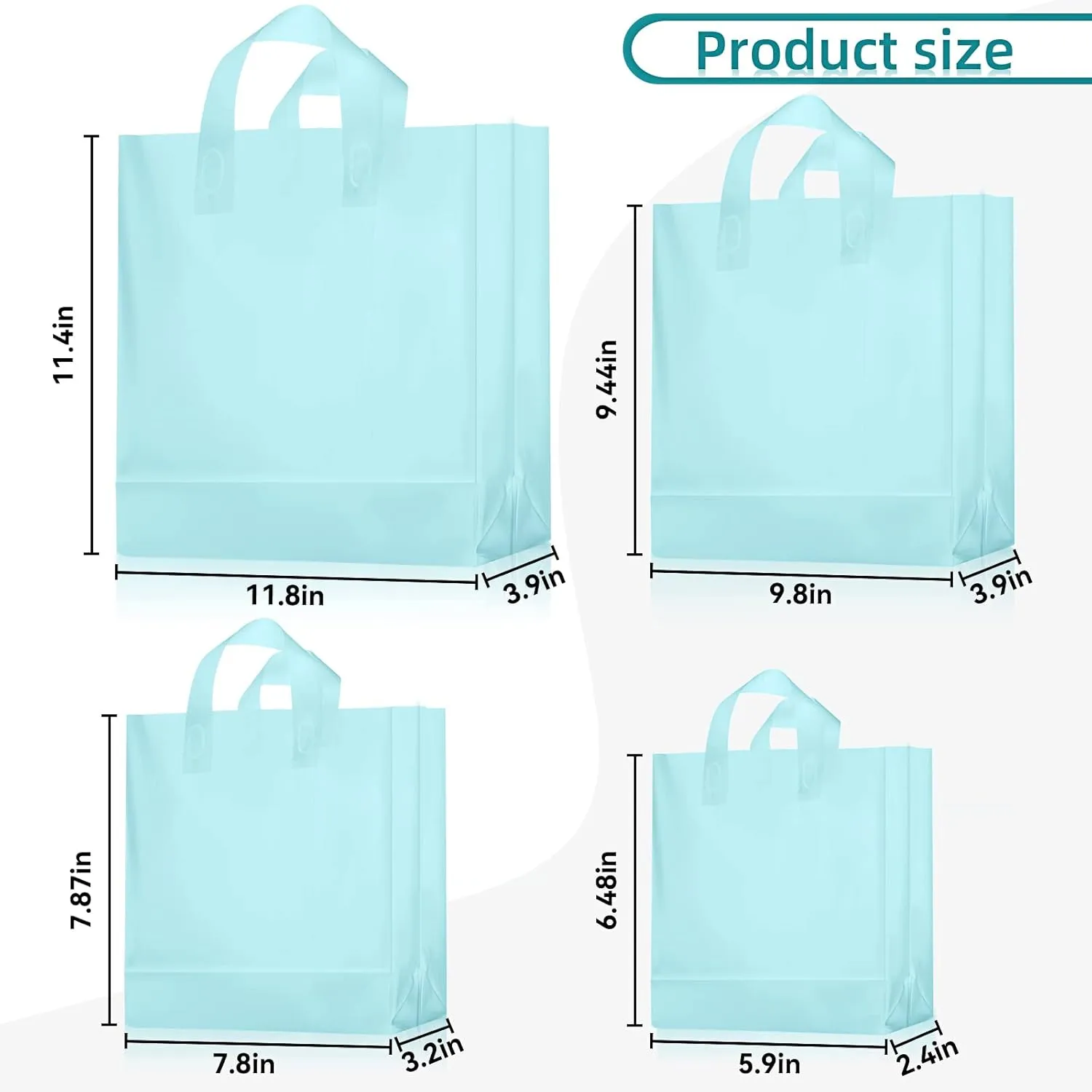 100 Pcs Frosted Plastic Gift Bags with Handles for Small Business Clear Shopping Bags with Cardboard Bottom,4 Sizes