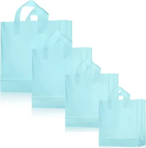 100 Pcs Frosted Plastic Gift Bags with Handles for Small Business Clear Shopping Bags with Cardboard Bottom,4 Sizes