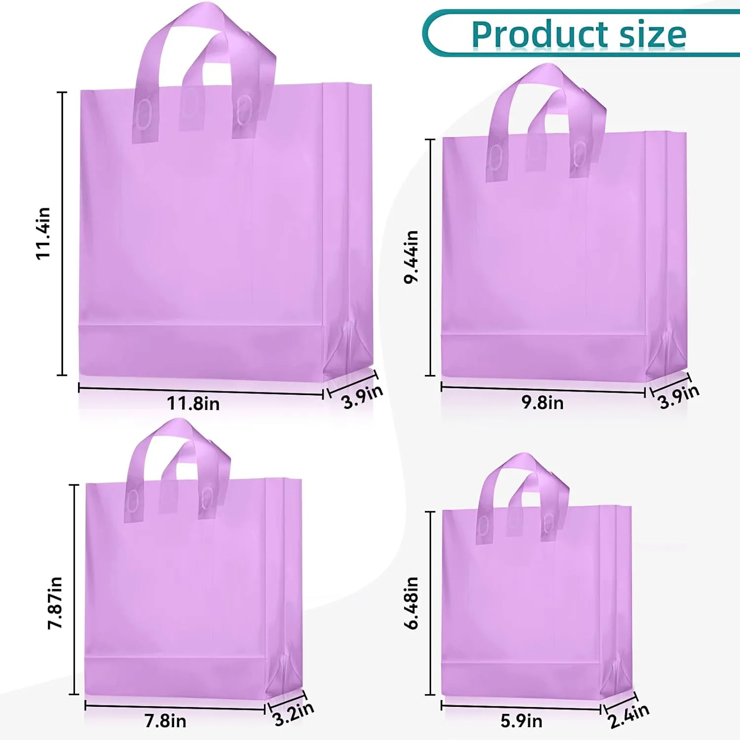 100 Pcs Frosted Plastic Gift Bags with Handles for Small Business Clear Shopping Bags with Cardboard Bottom,4 Sizes