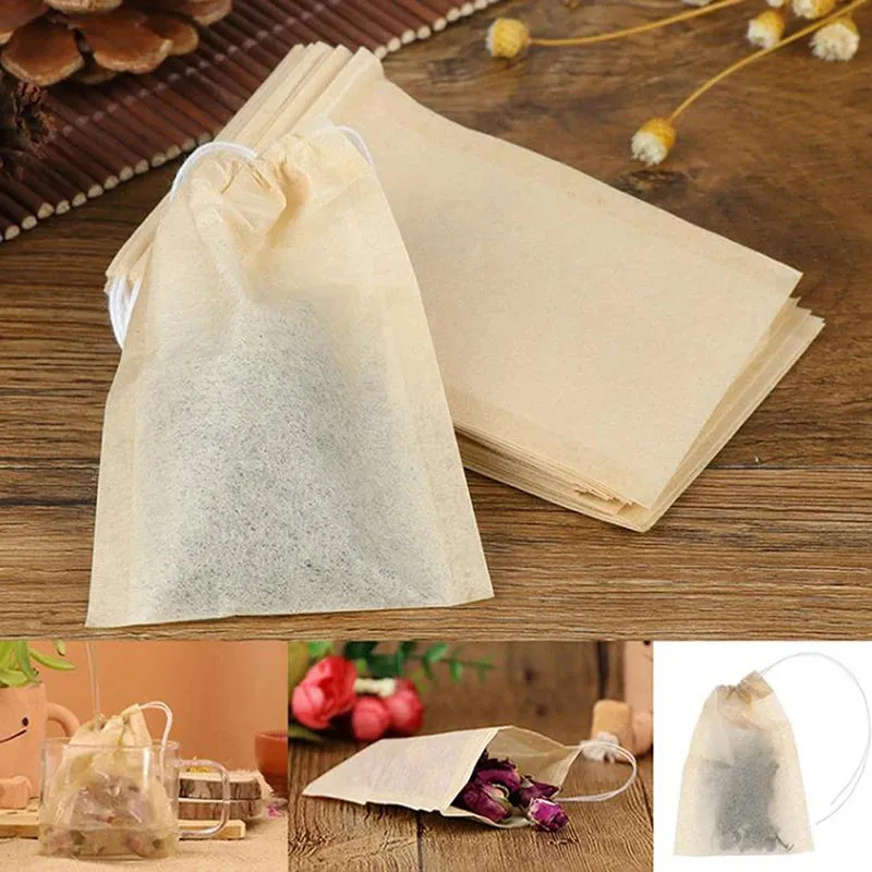 100-Piece Disposable Tea Bag Filter Bags with Drawstring Closure | Food-Grade Spice & Herbal Filters