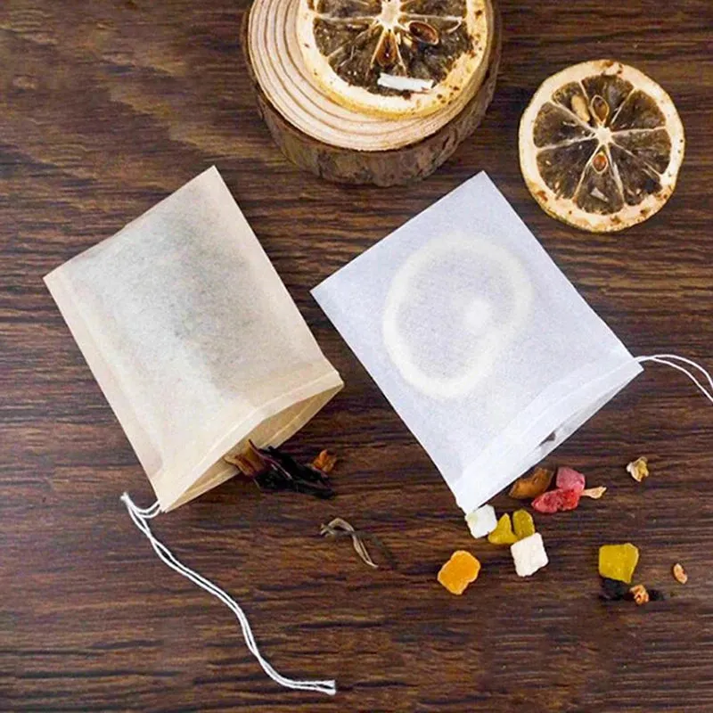 100-Piece Disposable Tea Bag Filter Bags with Drawstring Closure | Food-Grade Spice & Herbal Filters