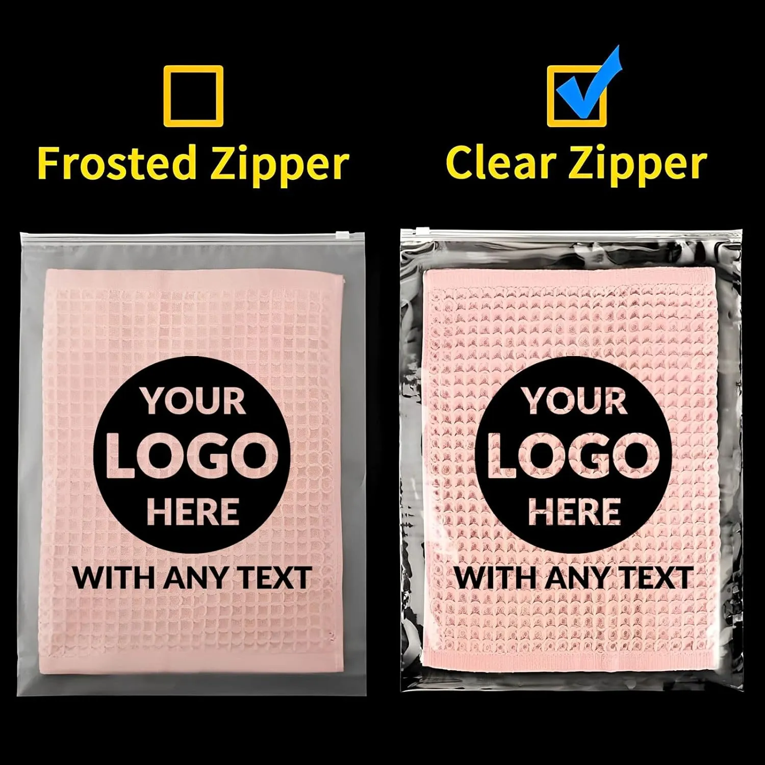 100 SALIFECO Custom Plastic Bags with Logo, Zip Slider Bags with Air Holes, Resealable Zipper Bags for Packaging Products, Packaging Bags for Business Selling Shipping (7.9"x11.8", Clear)