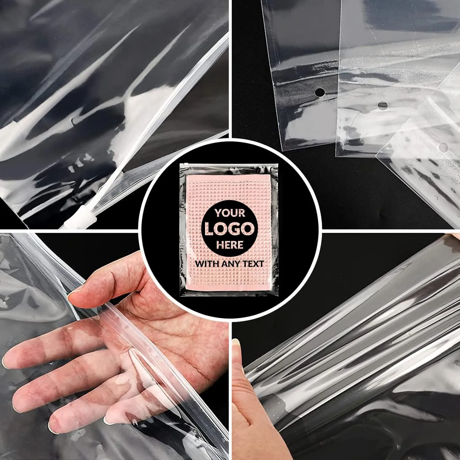 100 SALIFECO Custom Plastic Bags with Logo, Zip Slider Bags with Air Holes, Resealable Zipper Bags for Packaging Products, Packaging Bags for Business Selling Shipping (7.9"x11.8", Clear)