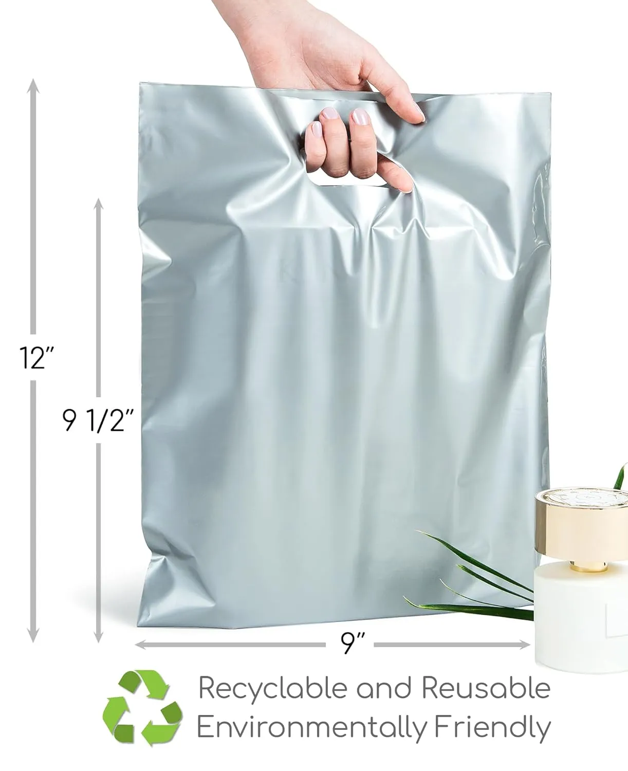 100 Silver Bags for Small Business 9"x12" Great for Merchandise 1.5Mil Thick Retail Thank You Bags With Handles