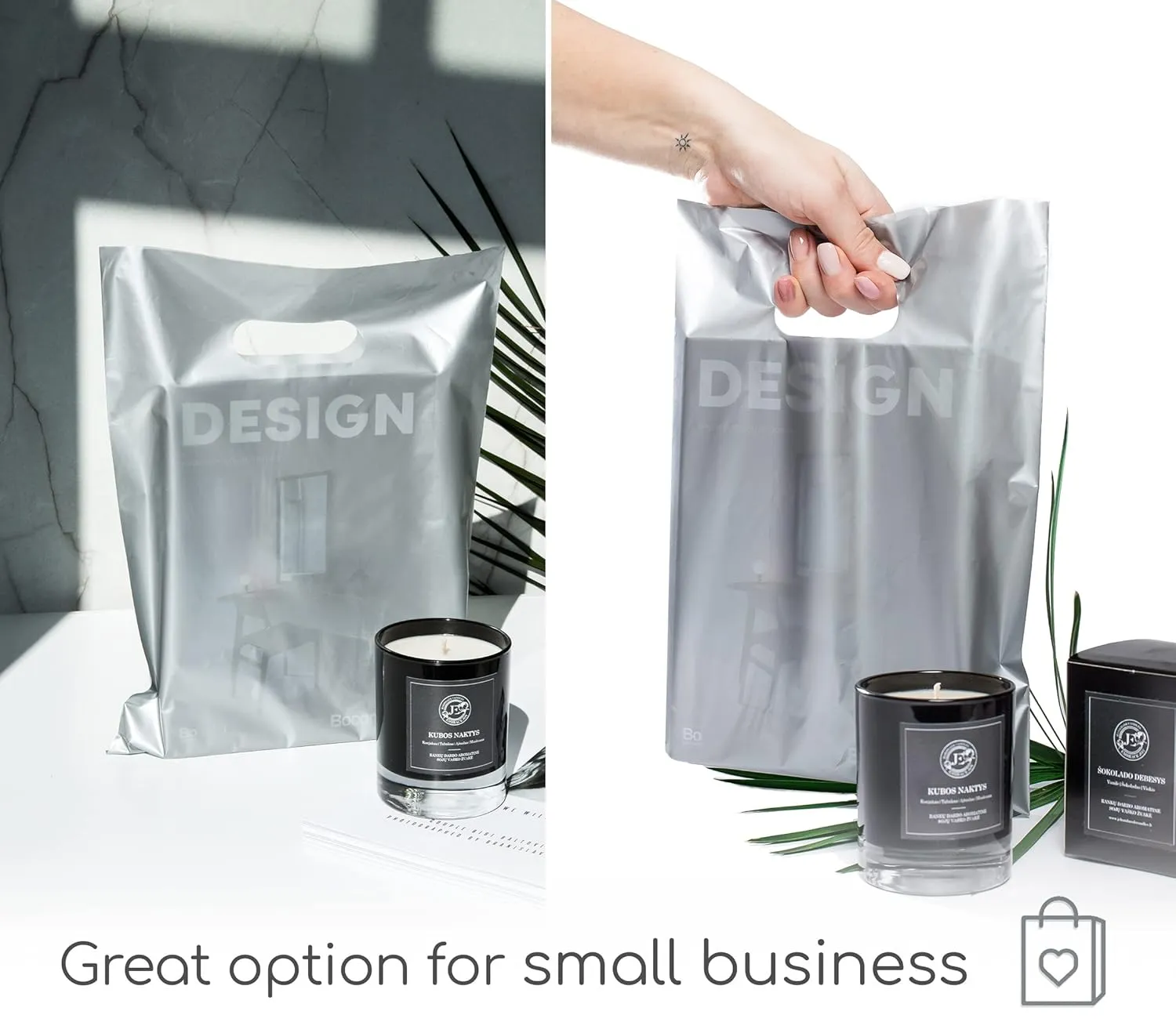 100 Silver Bags for Small Business 9"x12" Great for Merchandise 1.5Mil Thick Retail Thank You Bags With Handles