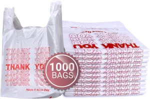 1000 PACK Heavy-Duty White Plastic Thank You Bags with Handles (11.5 x 6.5 x 22 inch) - Durable Disposable T-Shirt Bags for Retail, Grocery, and Supermarket Use