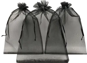 100pcs Sheer Organza Favor Bags 8 X 12 Large Organza Drawstring Bags (black)