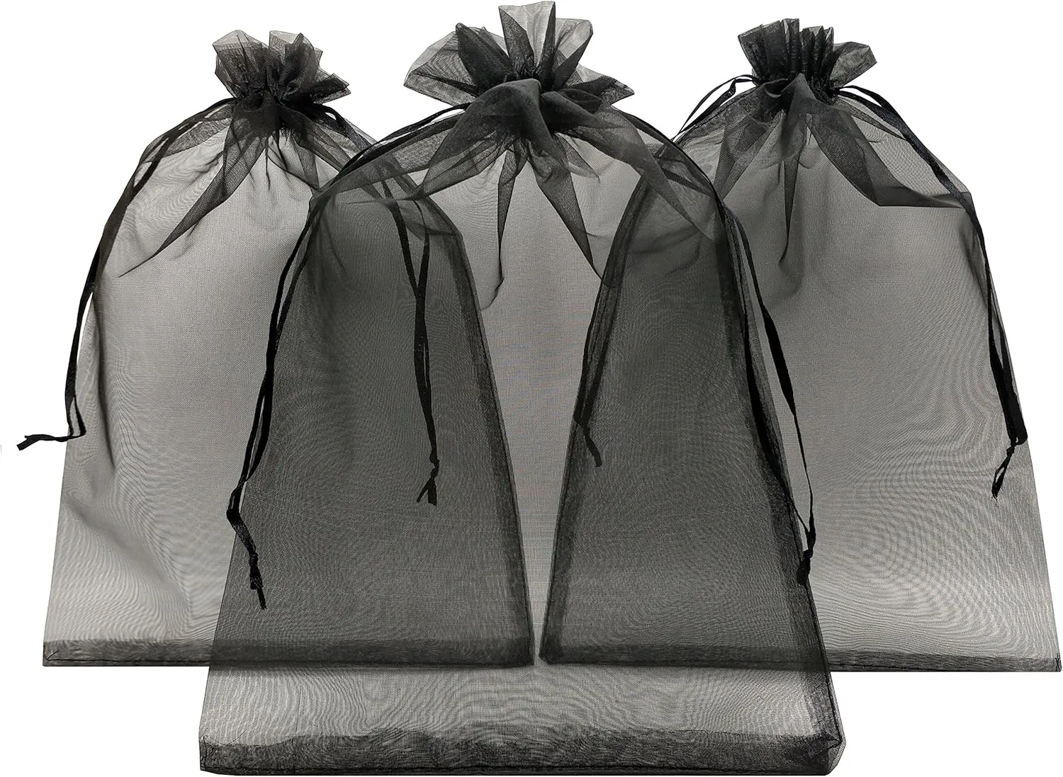 100pcs Sheer Organza Favor Bags 8 X 12 Large Organza Drawstring Bags (black)