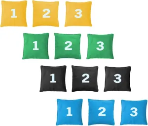 12 pcs Premium Bean Bags for Tossing, Fishbowl USA: Canvas Bags for Throwing & Outdoor Games, Numbered & Colored, Replacement Cornhole Bags, Bean Bag Toss Game Set for Kids, Family, School, Education