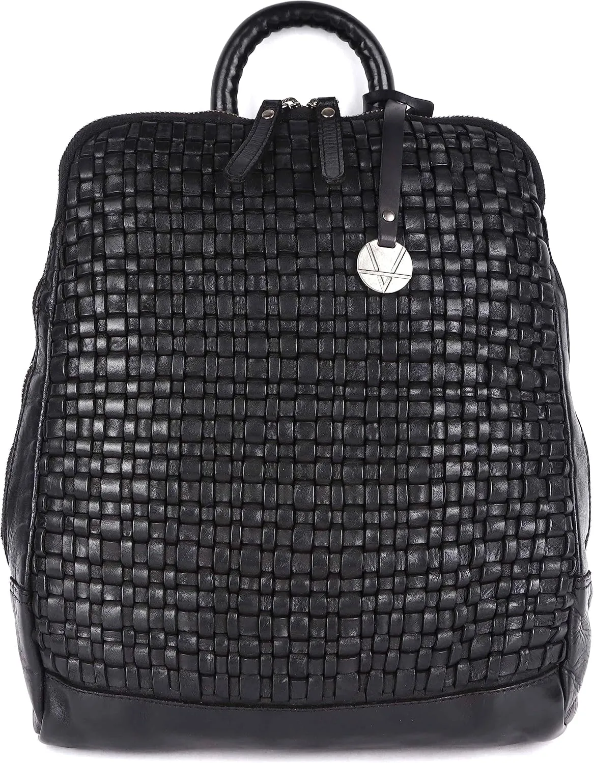 12.5 Inch Genuine Leather Backpack for Women and Men, Black Leather Backpack with Adjustable Shoulder Strap