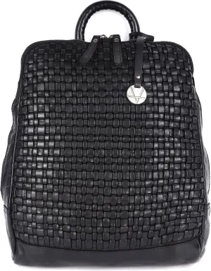 12.5 Inch Genuine Leather Backpack for Women and Men, Black Leather Backpack with Adjustable Shoulder Strap