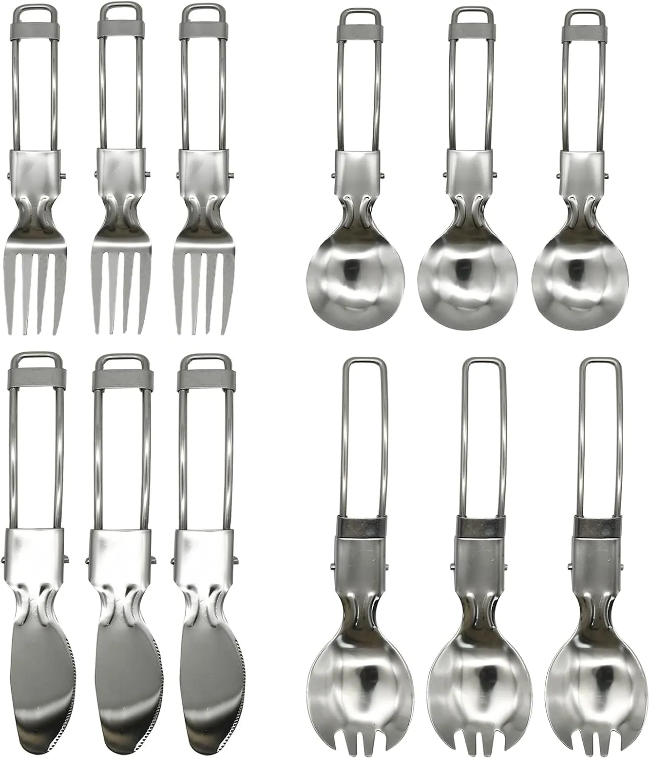 12Pcs Foldable Camping Utensil Set 18/10(304) Stainless Steel Folding Flatware include Portable Spoons Fork Knife for Picnic Travel Hiking Backpacking Tool