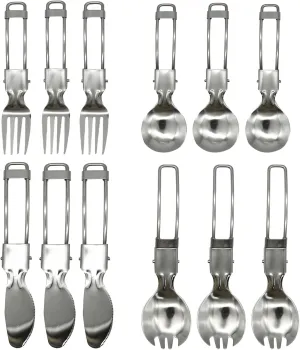 12Pcs Foldable Camping Utensil Set 18/10(304) Stainless Steel Folding Flatware include Portable Spoons Fork Knife for Picnic Travel Hiking Backpacking Tool