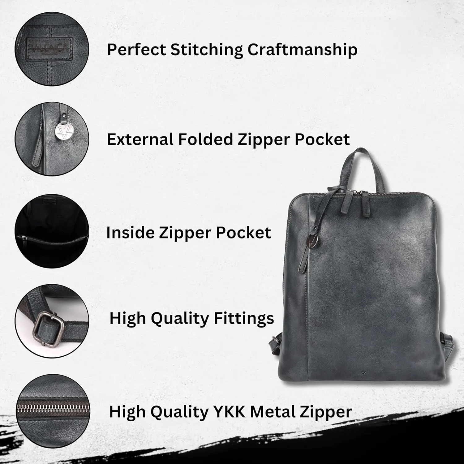 14.5 Inch Genuine Leather Backpack for Women and Men, Grey Leather Backpack with Adjustable Shoulder Strap