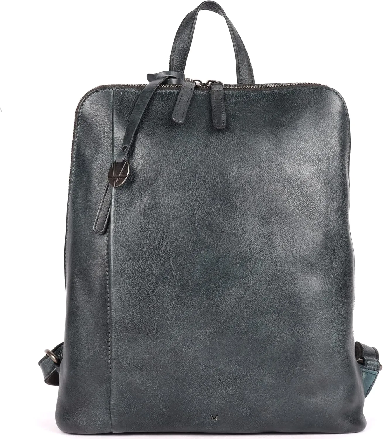 14.5 Inch Genuine Leather Backpack for Women and Men, Grey Leather Backpack with Adjustable Shoulder Strap