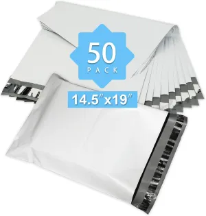 14.5x19 50pcs 2.0 Mil White Poly Mailers Bulk Envelopes Shipping Bags for Clothing Seal Sealing Waterproof & Tear-Proof Expandable Large Postal Polyethylene Bags for Business Office Packaging