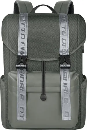 15.6 Inch Laptop Travel Backpack, Water Resistant Anti-Theft Vintage Flap Backpack with USB Charging Port for College, Casual Daypacks, Work Bag for Men and Women, 25L, Grey