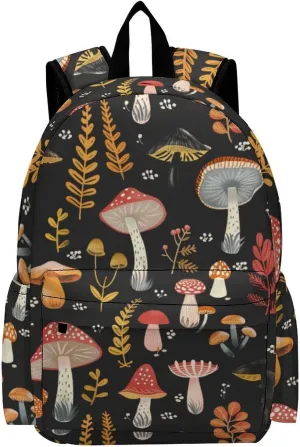 16 Inch Backpack Fall Red Mushroom Leaves Laptop Backpack School Bookbag Shoulder Bag Casual Daypack