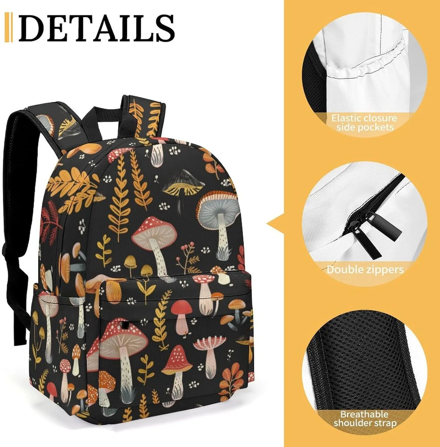16 Inch Backpack Fall Red Mushroom Leaves Laptop Backpack School Bookbag Shoulder Bag Casual Daypack