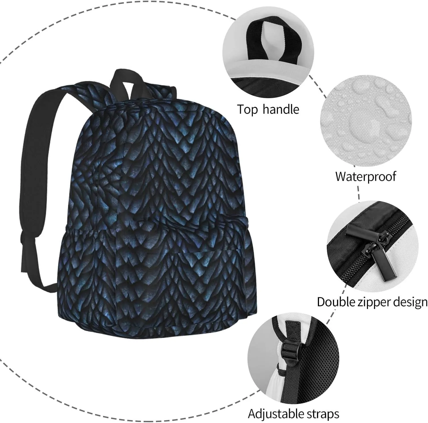17 inch Backpack 3D Gray Dragon Scales Laptop Backpack School Bookbag Shoulder Bag Casual Daypack