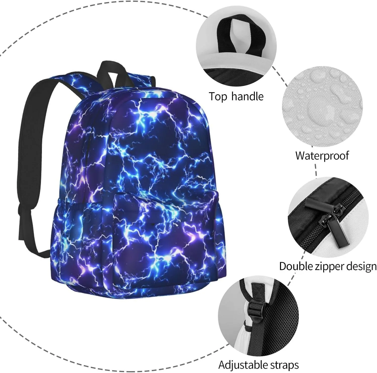17 inch Backpack Abstract Blue Lightning Laptop Backpack School Bookbag Shoulder Bag Casual Daypack