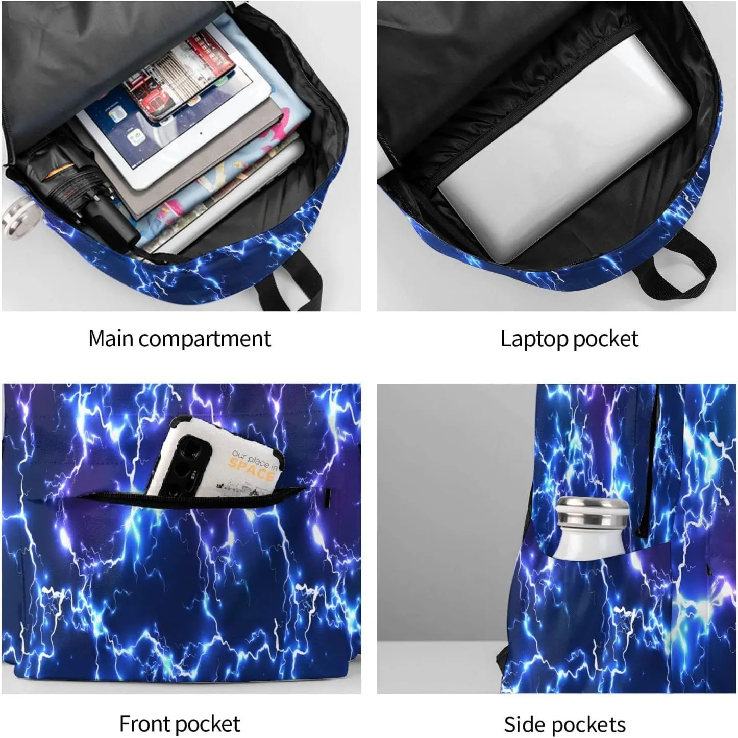 17 inch Backpack Abstract Blue Lightning Laptop Backpack School Bookbag Shoulder Bag Casual Daypack