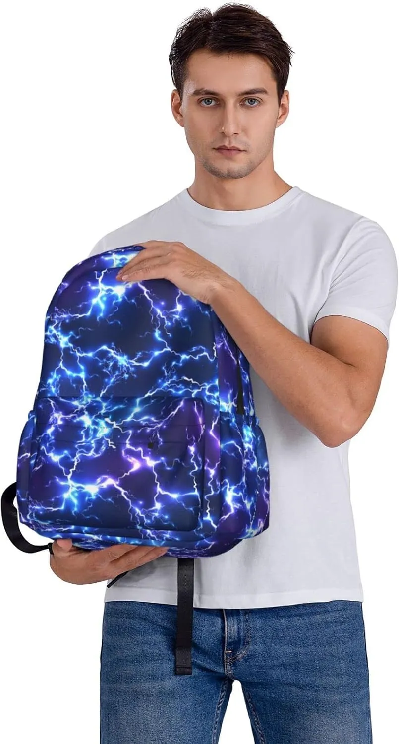 17 inch Backpack Abstract Blue Lightning Laptop Backpack School Bookbag Shoulder Bag Casual Daypack