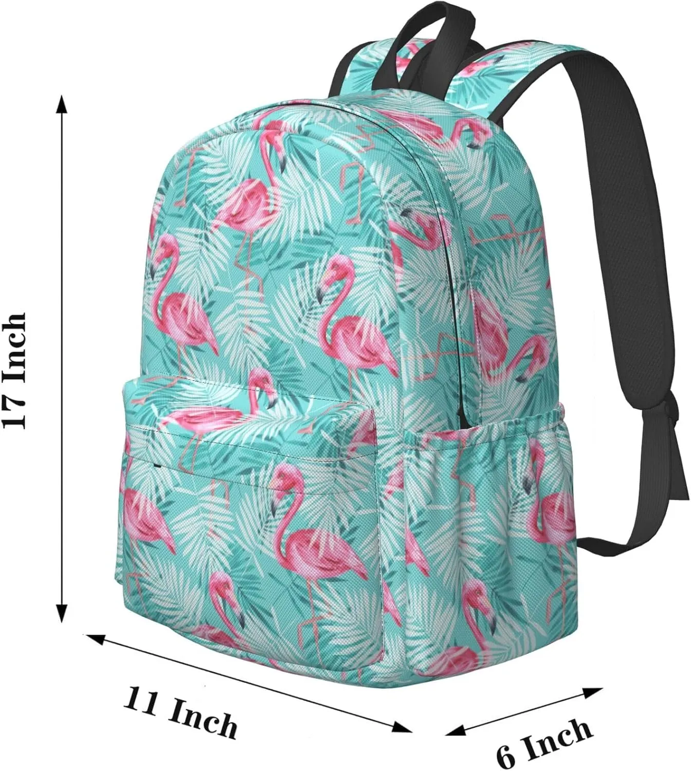 17 inch Backpack Leaves Pink Flamingo Palm Laptop Backpack School Bookbag Shoulder Bag Casual Daypack