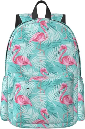 17 inch Backpack Leaves Pink Flamingo Palm Laptop Backpack School Bookbag Shoulder Bag Casual Daypack