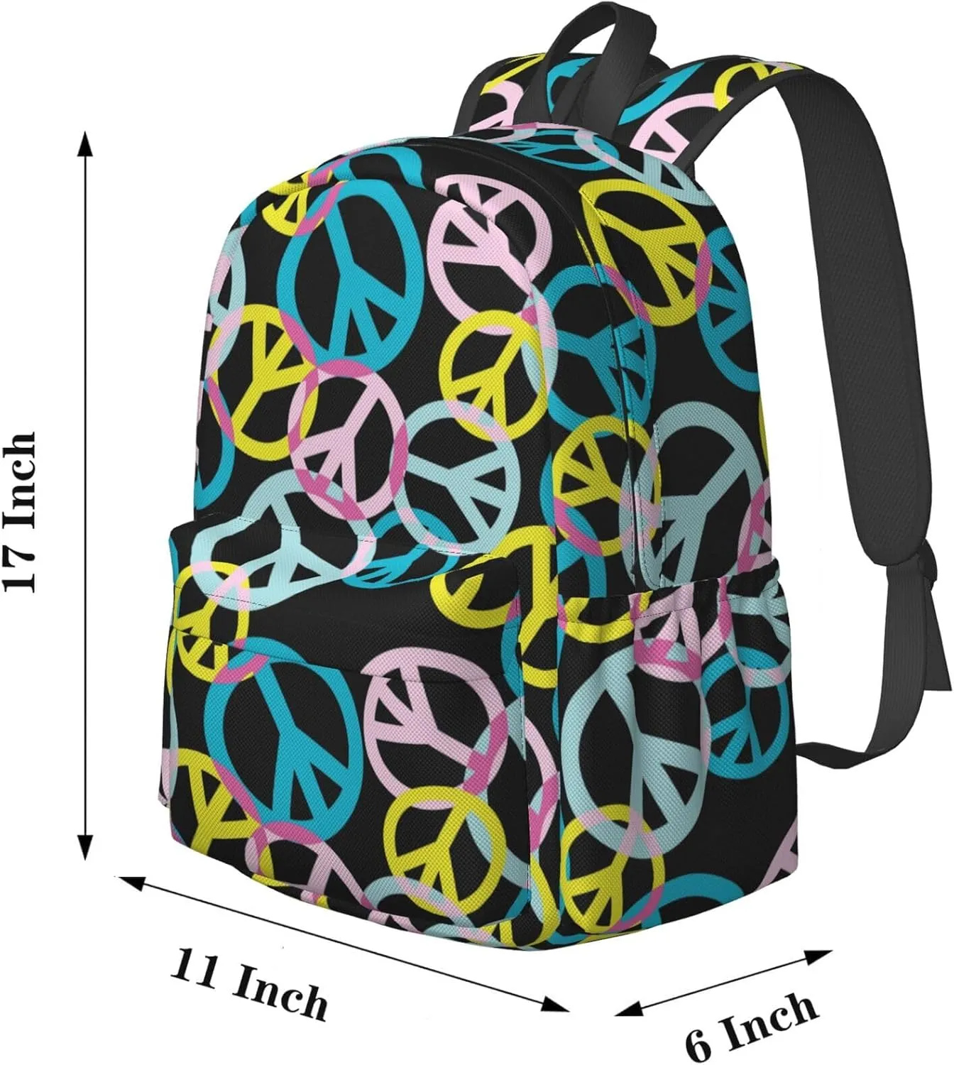 17 inch Backpack Peace Sign Seamless Pattern Vintage Laptop Backpack School Bookbag Shoulder Bag Casual Daypack