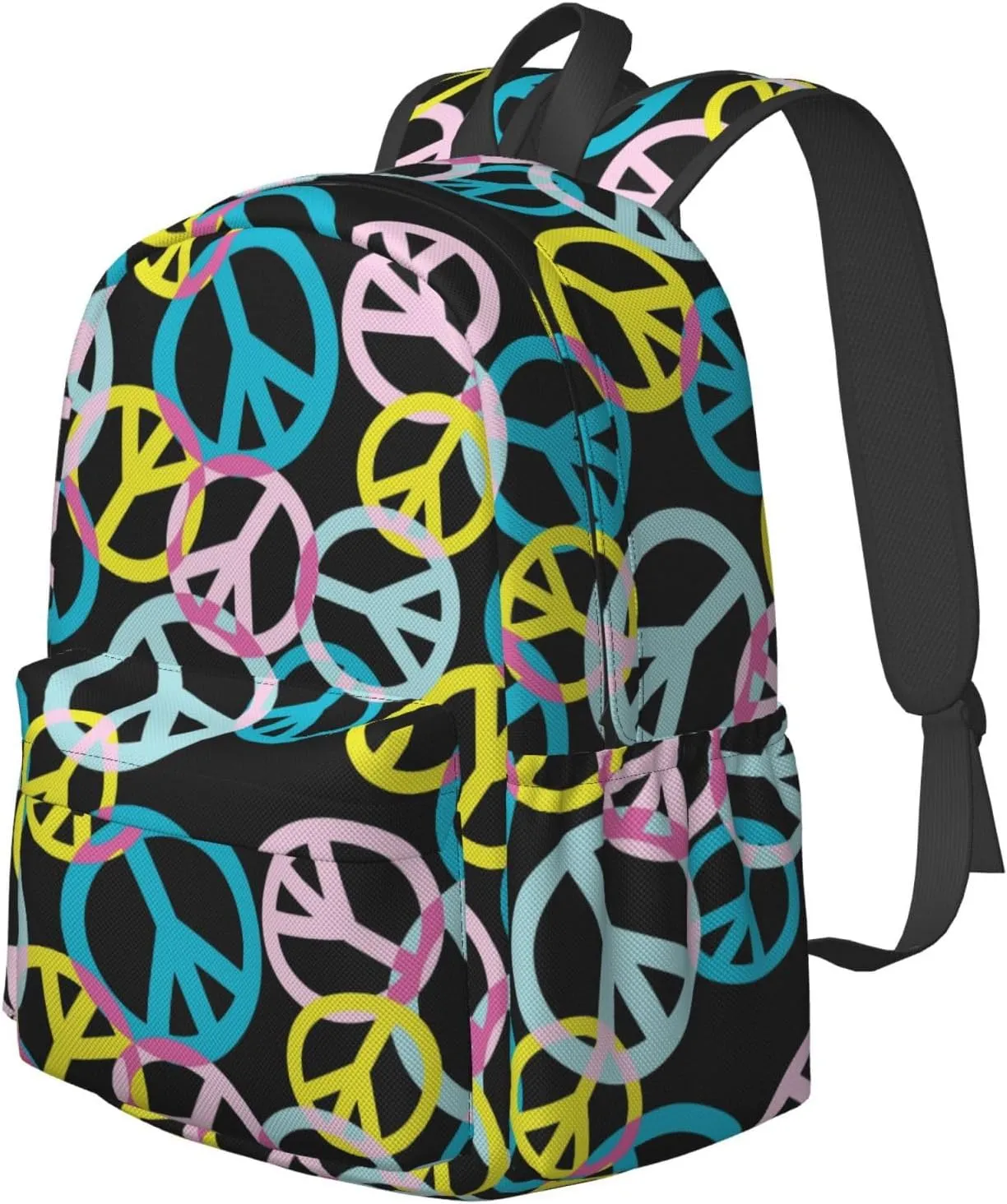 17 inch Backpack Peace Sign Seamless Pattern Vintage Laptop Backpack School Bookbag Shoulder Bag Casual Daypack