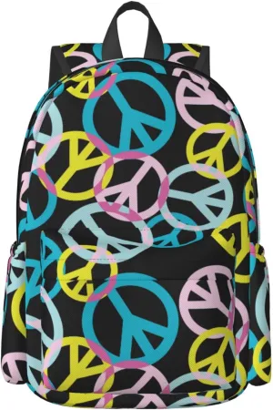 17 inch Backpack Peace Sign Seamless Pattern Vintage Laptop Backpack School Bookbag Shoulder Bag Casual Daypack