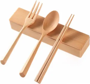 1set Portable Camping Cutlery of Wooden Fork Spoon Chopsticks Travel Case for Outdoor Dining Lightweight and Tableware for Picnic Hiking and Camping