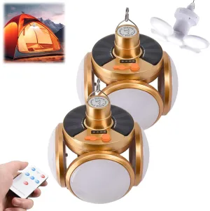 2 in 1 Folding Solar Lamp, Portable Tent Lamp, Solar Camping Light, USB Rechargeable Foldable LED Lights for Outdoor Fishing Hiking Emergency Power Outages (Gold*2pcs)