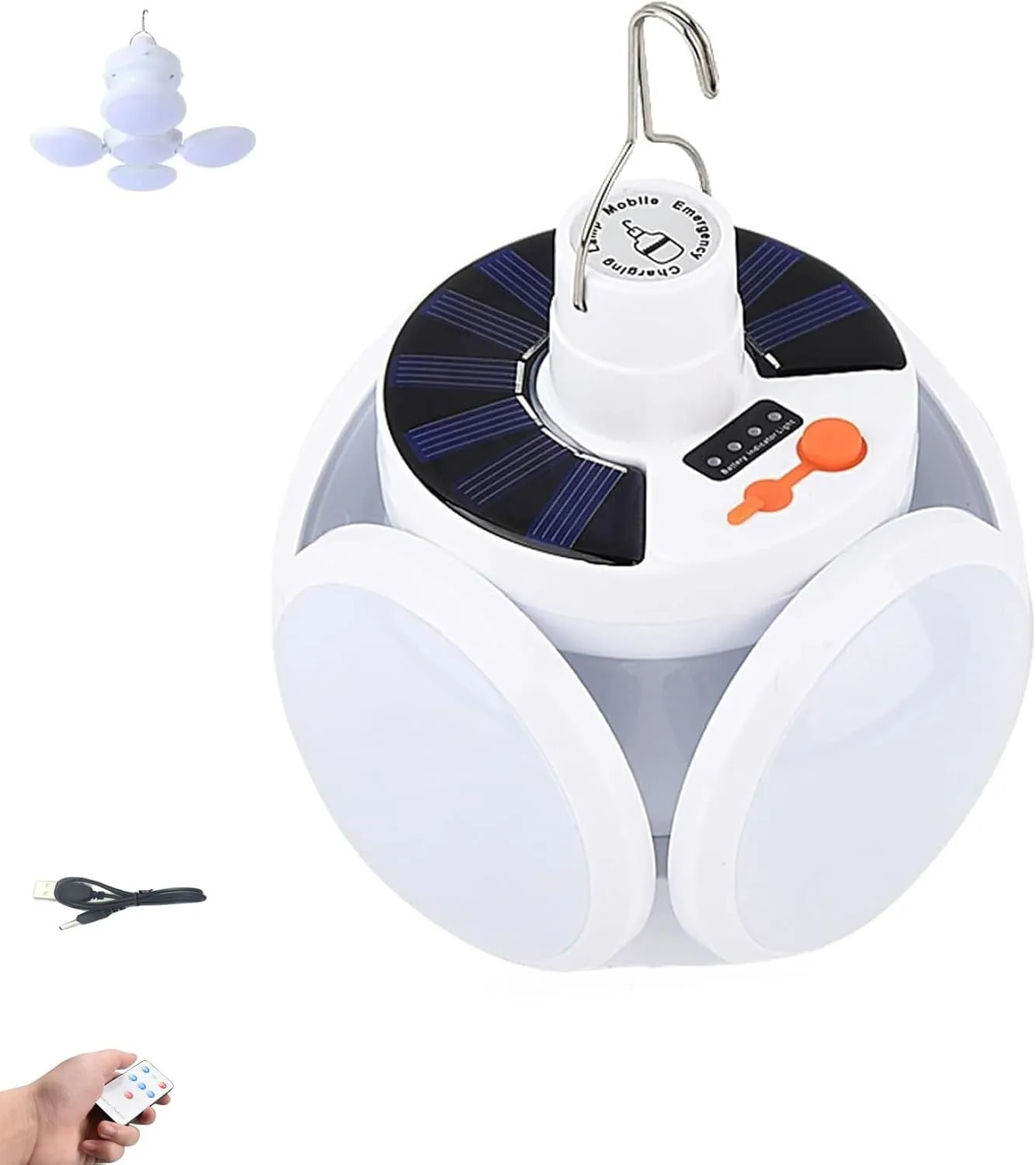 2 in 1 Folding Solar Lamp with Remote Control, 5-Gear Adjustament Modes Tent Lights, USB/Solar Rechargeable Portable Camping Light, with Hook Foldable Led Lantern, Indoor/Outdoor Use (1PCS)