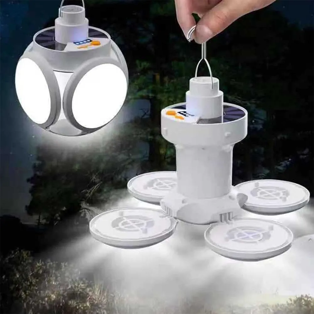 2 in 1 Folding Solar Lamp with Remote Control, 5-Gear Adjustament Modes Tent Lights, USB/Solar Rechargeable Portable Camping Light, with Hook Foldable Led Lantern, Indoor/Outdoor Use (1PCS)