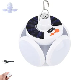 2 in 1 Folding Solar Lamp with Remote Control, 5-Gear Adjustament Modes Tent Lights, USB/Solar Rechargeable Portable Camping Light, with Hook Foldable Led Lantern, Indoor/Outdoor Use (1PCS)
