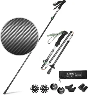 2 PC Carbon Fiber Trekking Poles, Ultra Light / 0.5LB Foldable Hiking & Walking Poles for Men and Women, Folding Trekking Poles for Camping Backpacks with Quick Flip Lock, EVA Handle