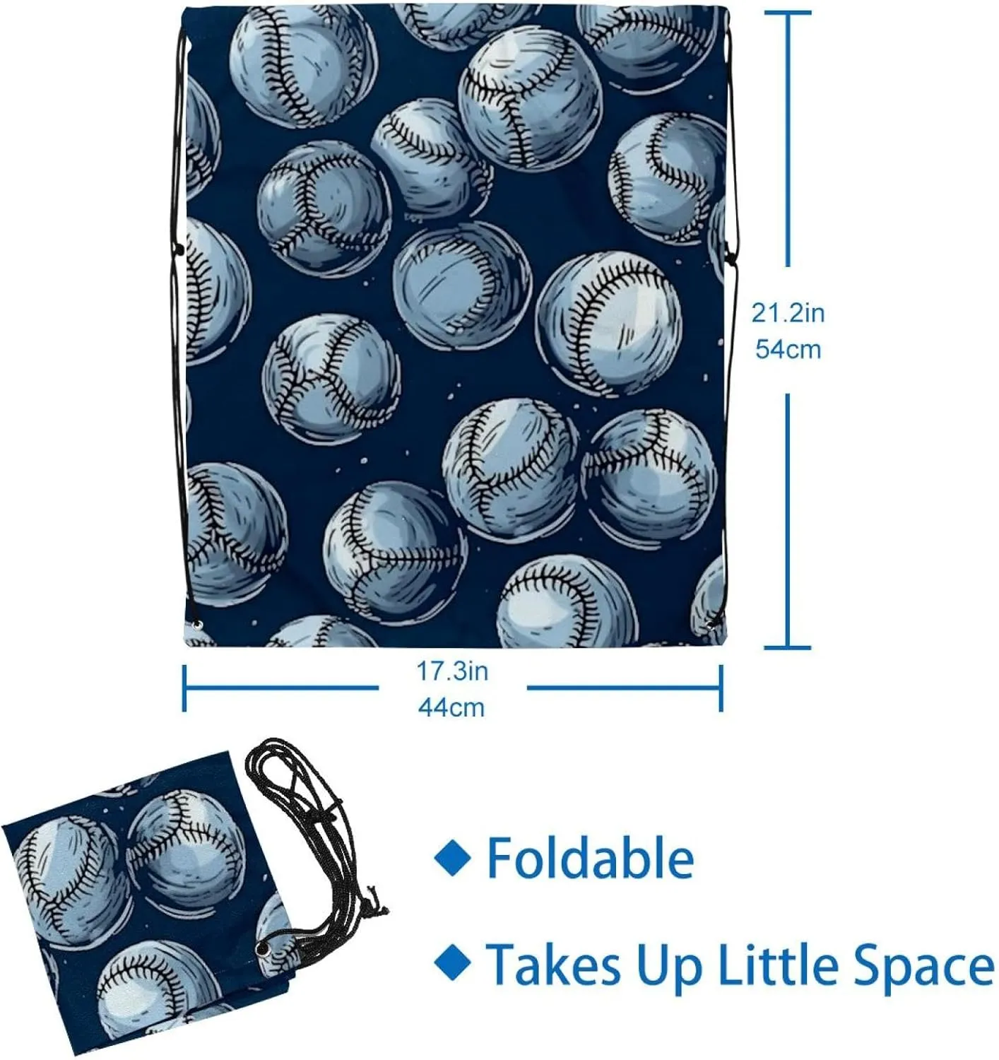 2 Pcs Baseball Ball Background Drawstring Backpack Bag Sport Gym Sack pack